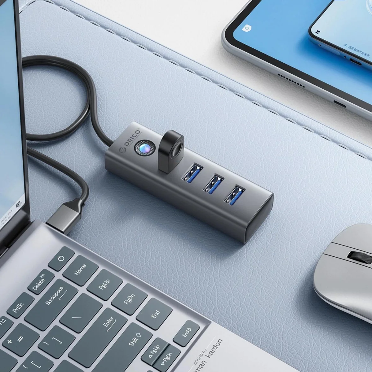 Orico PDD4U-U3 HUB adaptér USB - 4x USB 3.0, šedý
