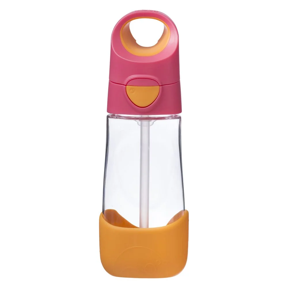 Fľaša na pitie so slamkou 450 ml ružová/oranžová