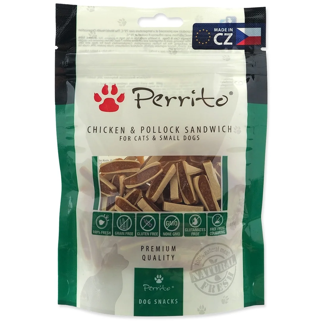 Pochúťka Perrito kura a treska, sendvič 100g 