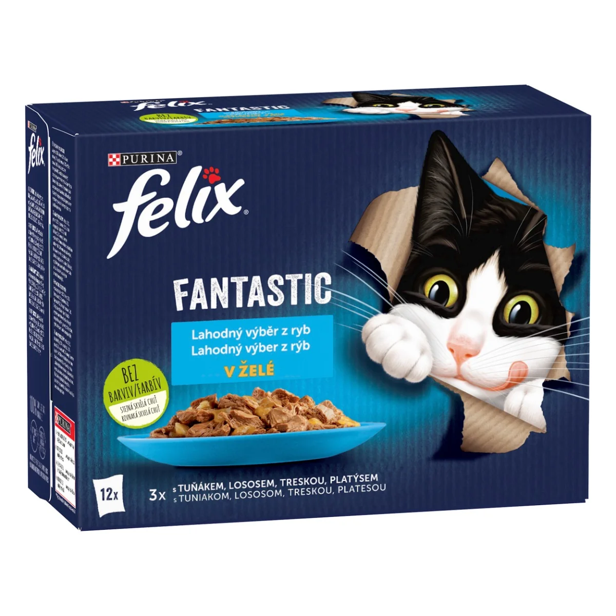 Felix Fantastic kapsičky pre mačky losos, platesa, tuniak, treska v želé 12×85 g 12×85 g, kapsičky pre mačky