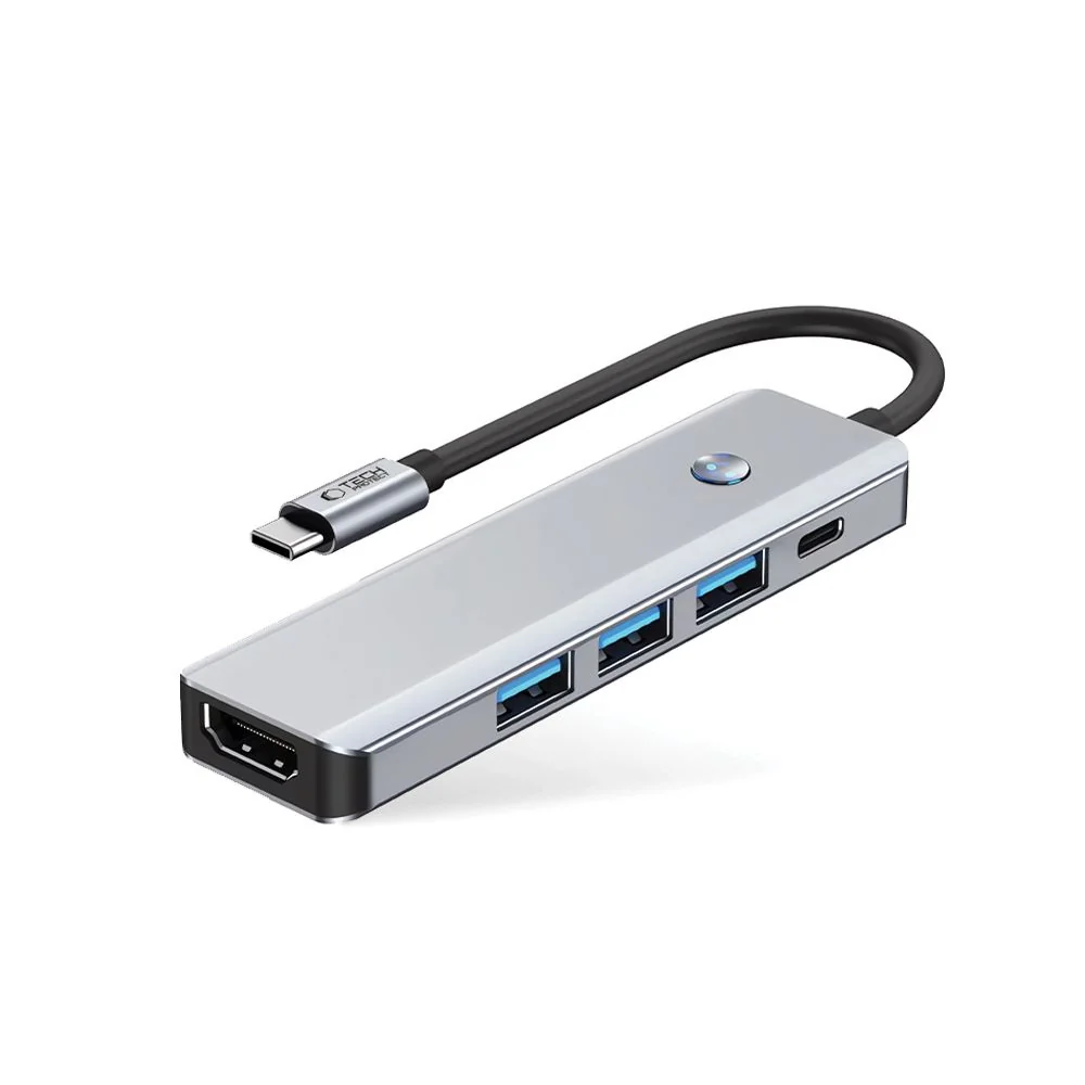 Tech-Protect HB01 HUB adaptér USB-C - 3x USB 3.0 / HDMI 4K / USB-C 100W, šedý W, šedý