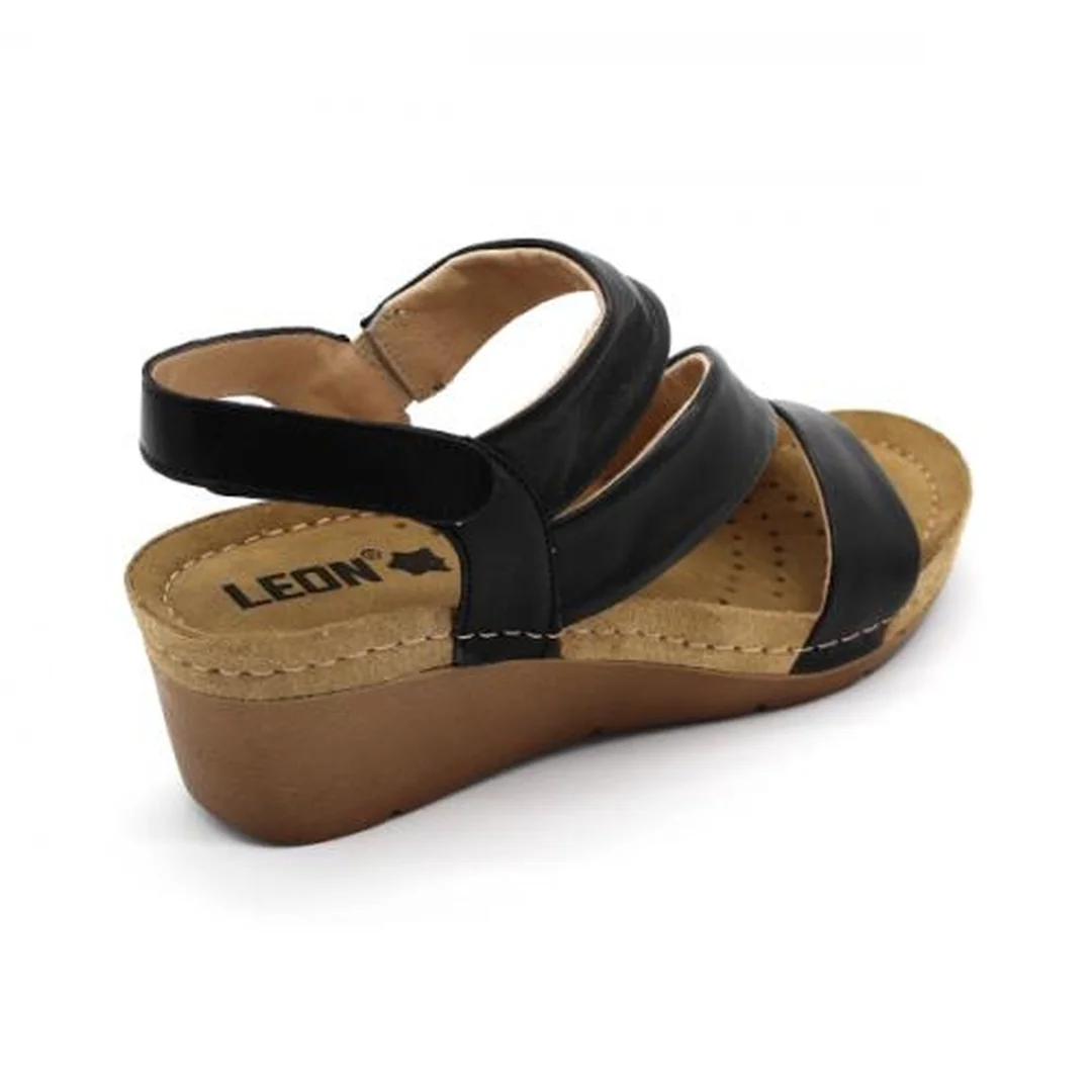 Leon 1020 Zdravotné celokožené sandále - Čierna 38 - 24,5cm, čierna, 6,5 cm