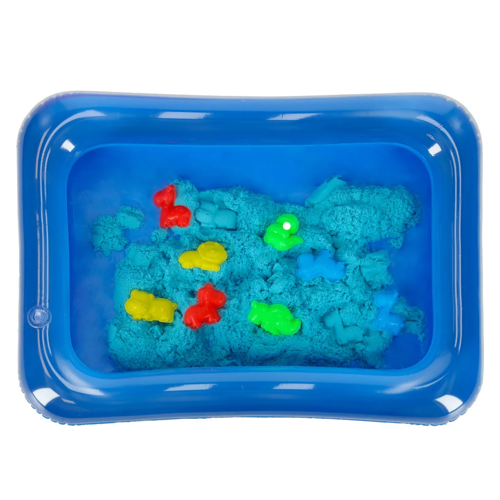 Kinetický piesok 1 kg modrý – 8 formičiek + nafuk. pieskovisko