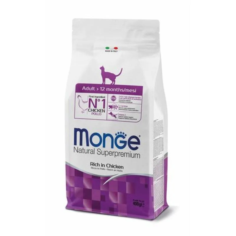 MONGE Natural Superpremium Adult 400g suché krmivo s kuracím pre dospelé mačky
