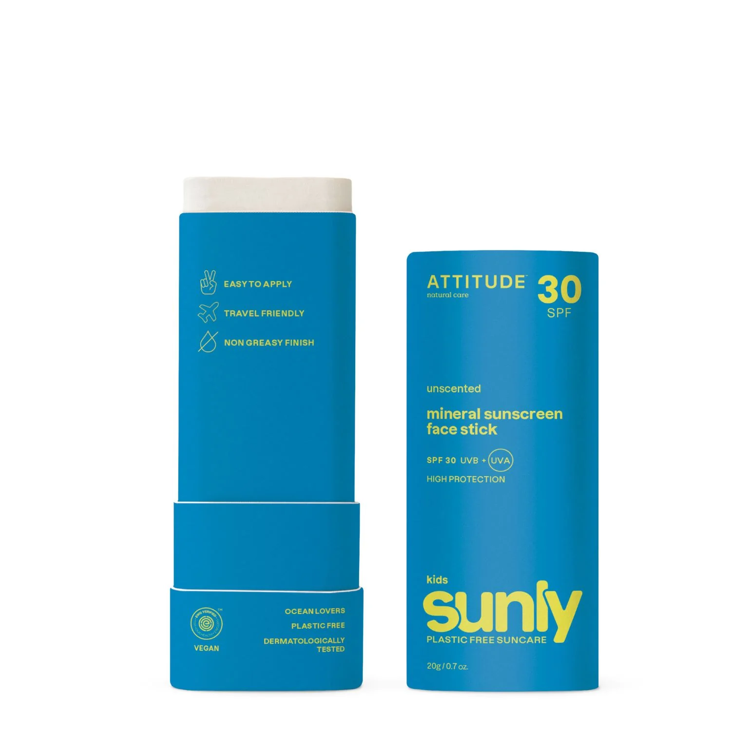 ATTITUDE Detská 100% minerálna ochranná tyčinka na tvár a pery SPF 30 bez vône 1×20 g, tyčinka na tvár a pery