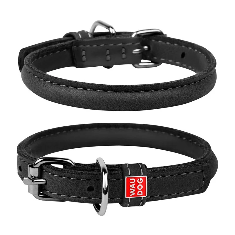 Okrúhly kožený obojok Soft čierny, Obvod krku: 25-33cm, šírka obojku: 6mm