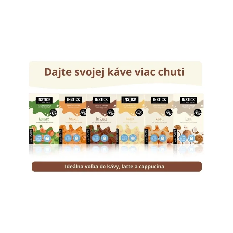 TOP balíček krémových príchutí do kávy bez cukru 72 stickov na prípravu 144 šálok kávy bez cukru s vitamínom C