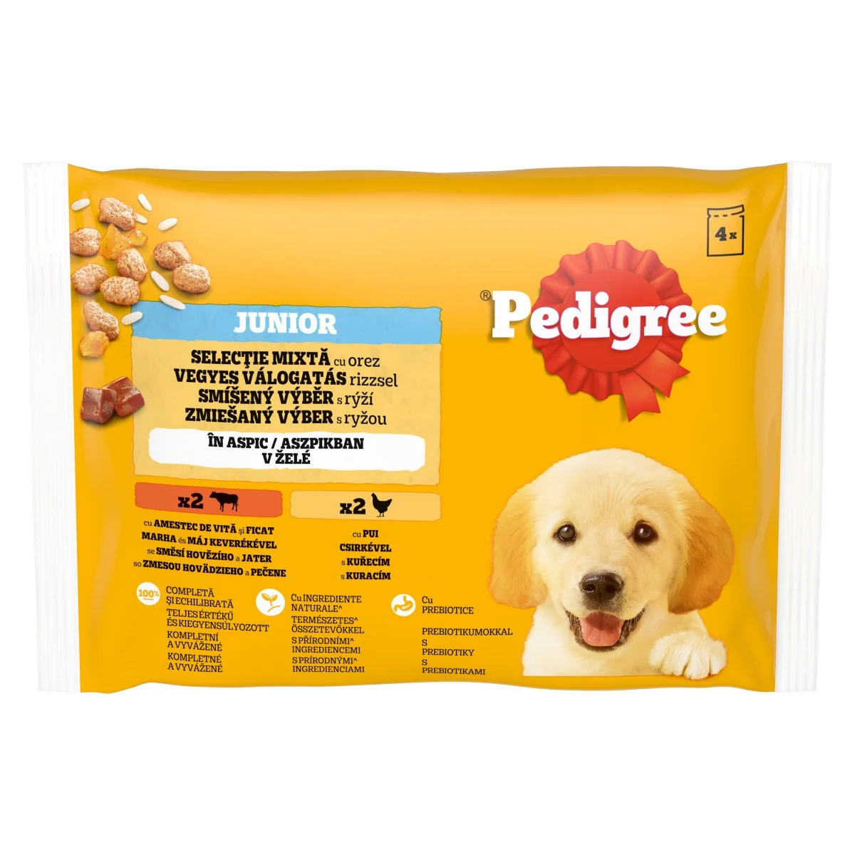 PEDIGREE Kapsička Junior mixovaný výber v želé 4pack 4×100 g, kapsička pre psy