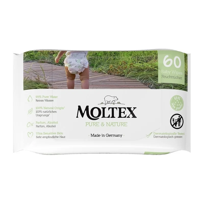 Moltex Pure & Nature EKO vlhčené obrúsky na bázie vody 1×60 ks, vlhčené obrúsky