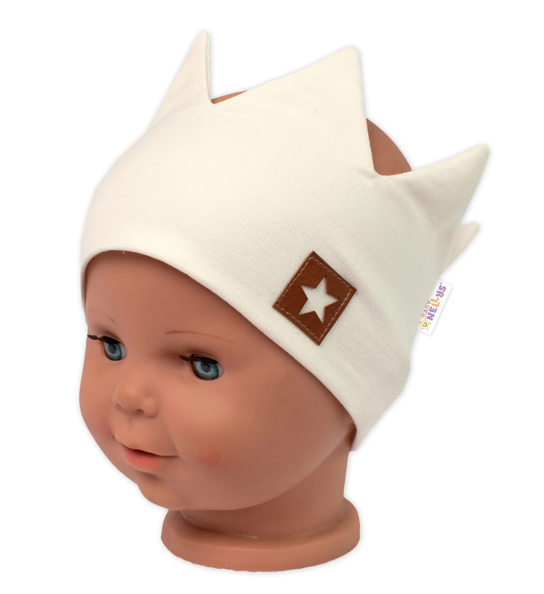 Dvojvrstvová čelenka, Baby Nellys Hand Made, bavlna, Korunka STAR - smotanová, 80/98