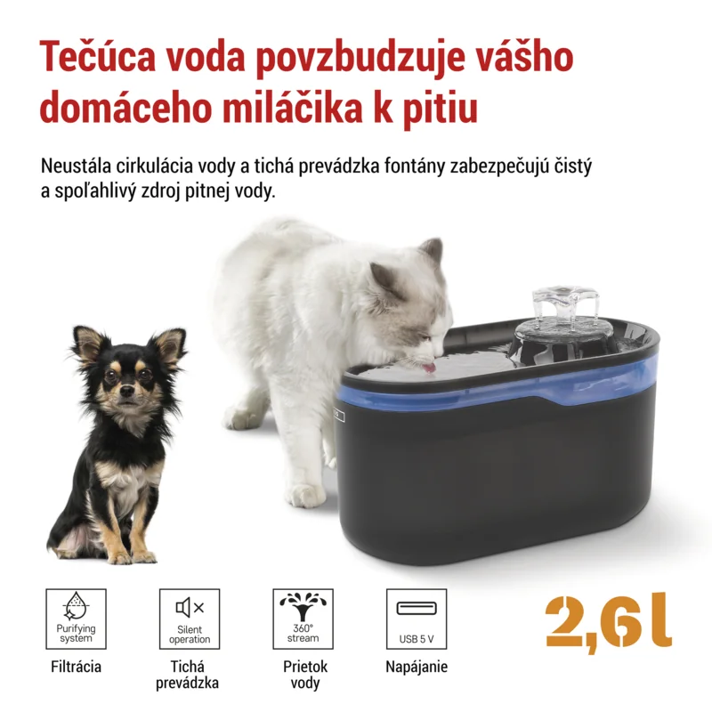 EMOS Vodná fontána Pet Care, 2,6 l, sivá 1 ks