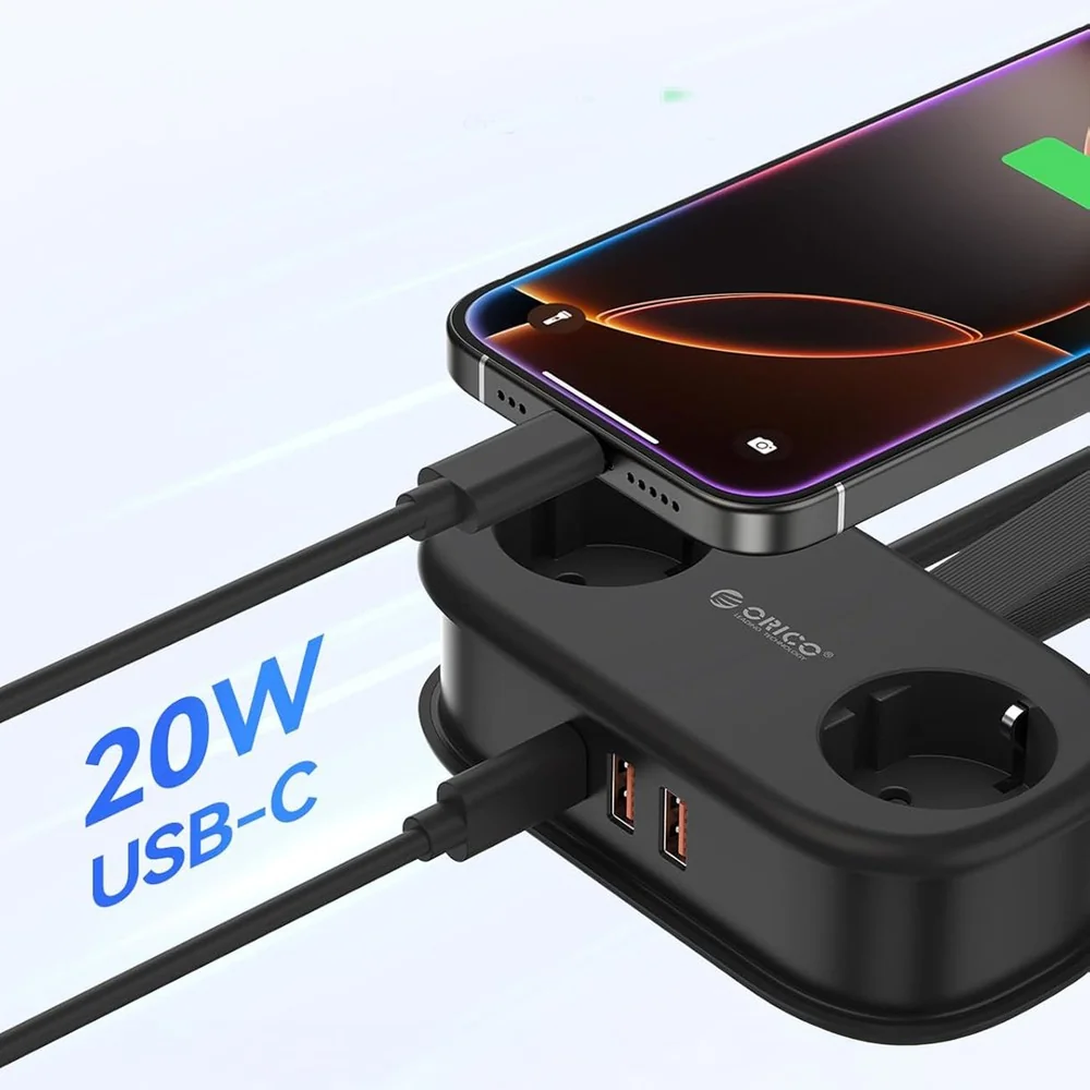 Orico AP3 predlžovačka 5in1 2x USB-A / 1x USB-C / 2x AC 20W, čierna