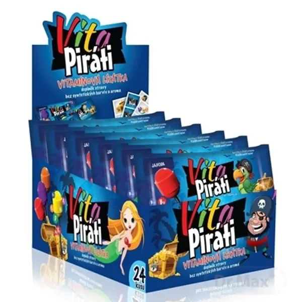 VitaPiráti vitamínové lízanky, dve príchute (jahoda, pomaranč) 4×6 ks, lízanky