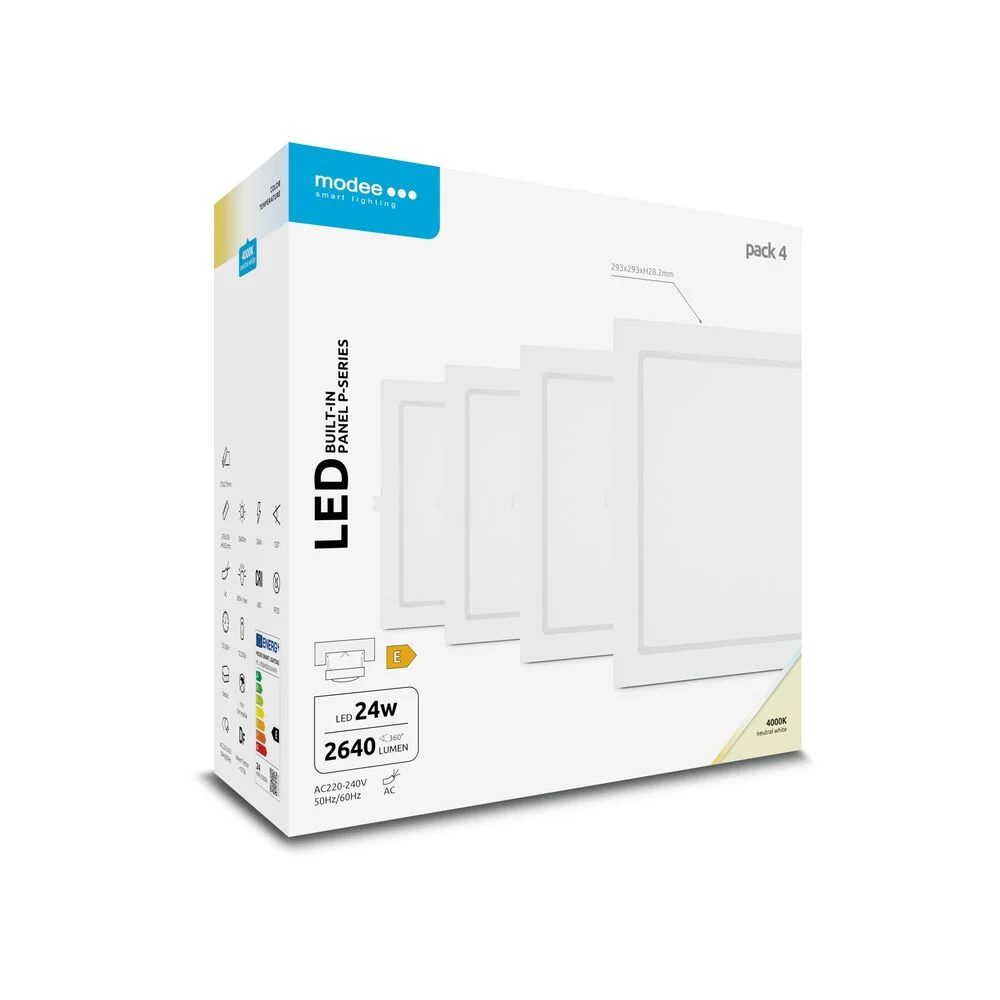 Modee LED stropný panel štvorec 24W 4000K biely 2640 lumenov 4ks