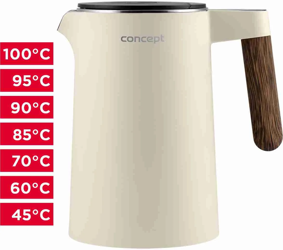 RK3304 Rýchlovarná kanvica s reguláciou teploty 1,5 l, NORWOOD, vanilková 1×1 ks, rýchlovarná kanvica