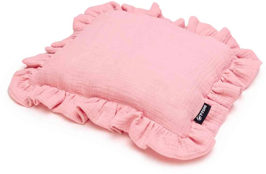 T-TOMI Mušelínový vankúš s volánkom Pink 1×1 ks, mušelínový vakúš