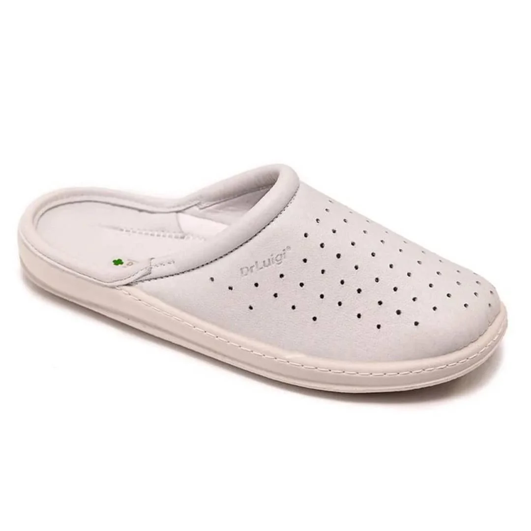 DR.LUIGI dierkovaná kožená zdravotná obuv uzatvorená špička WHITE 01-01-11-01 - Veľkosť 44