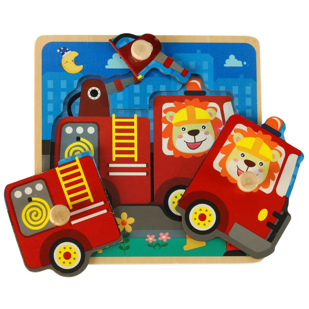 Drevené puzzle hasiči – vzdelávacia skladačka s úchytkami pre deti 