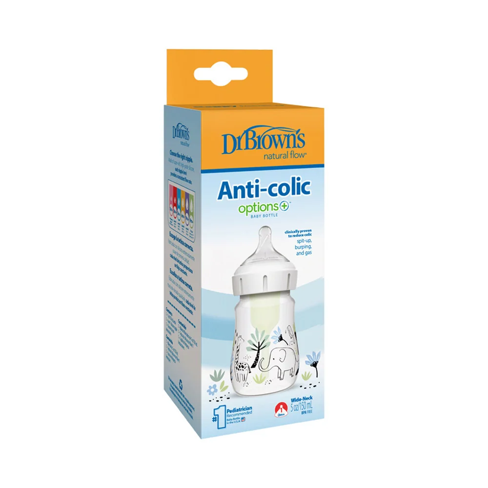 Dr. Brown’s Dojčenská fľaša Džungľa options+ Wide Neck 150 ml Anti-colic – 1 ks