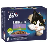 FELIX Fantastic hovädzie s mrkvou/ kura s rajčinami/ losos s cuketou/ pstruh so zel. fazuľ. v želé (12x85g)