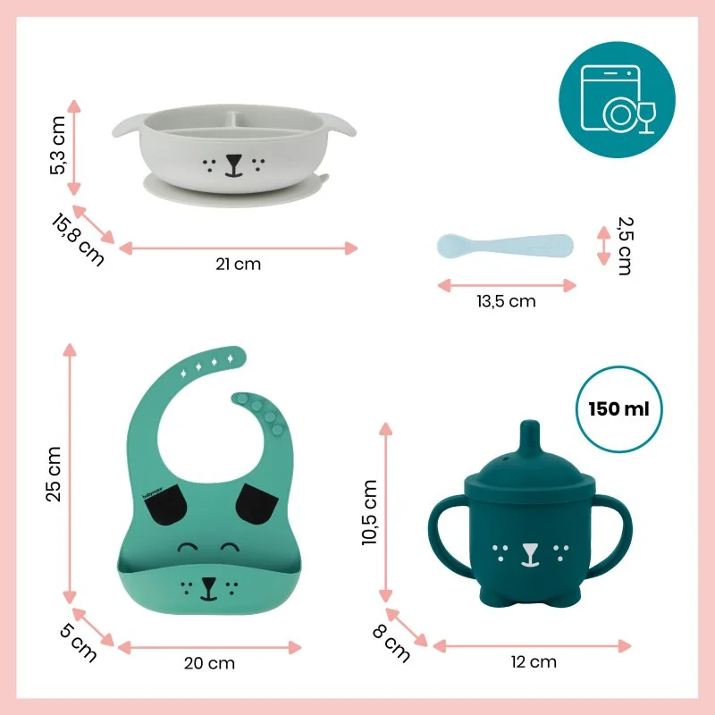Babymoov silikónová jedálenská sada LEARN´ISY KIT Dog