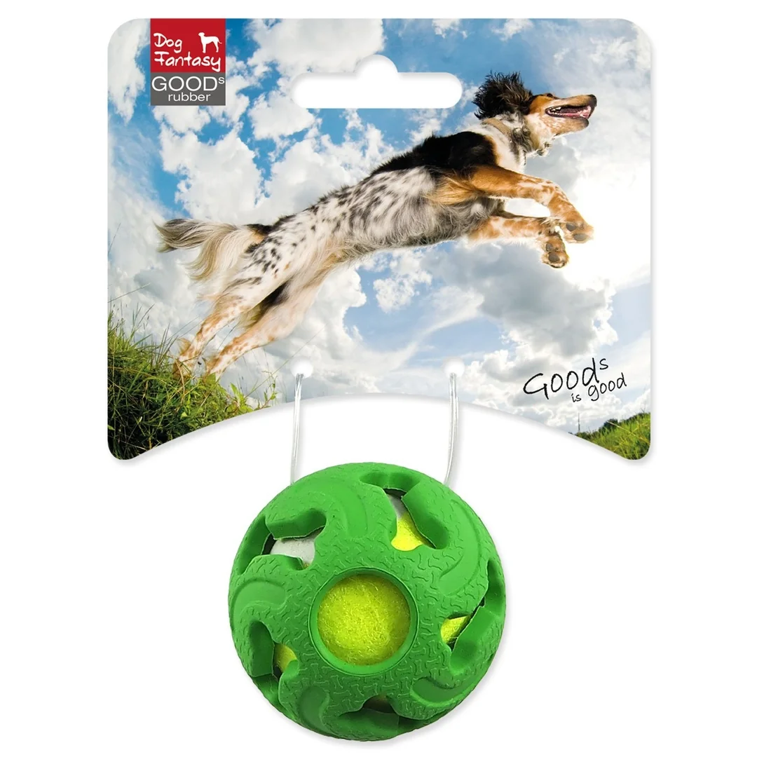 Lopta Dog Fantasy gumová s tenisákom zelená 5cm