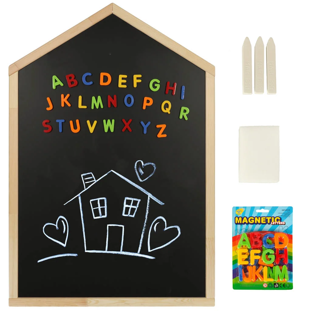 Magnetická kriedová tabuľa pre deti – 92 × 62 cm, sada písmen a kried