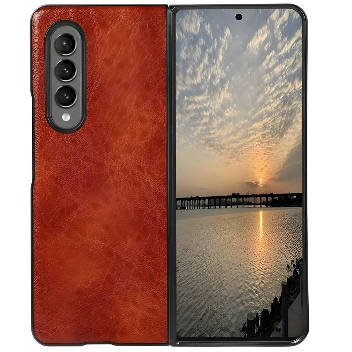 Koženné ochranné puzdro pre Samsung Galaxy Z Fold 3 Hnedá