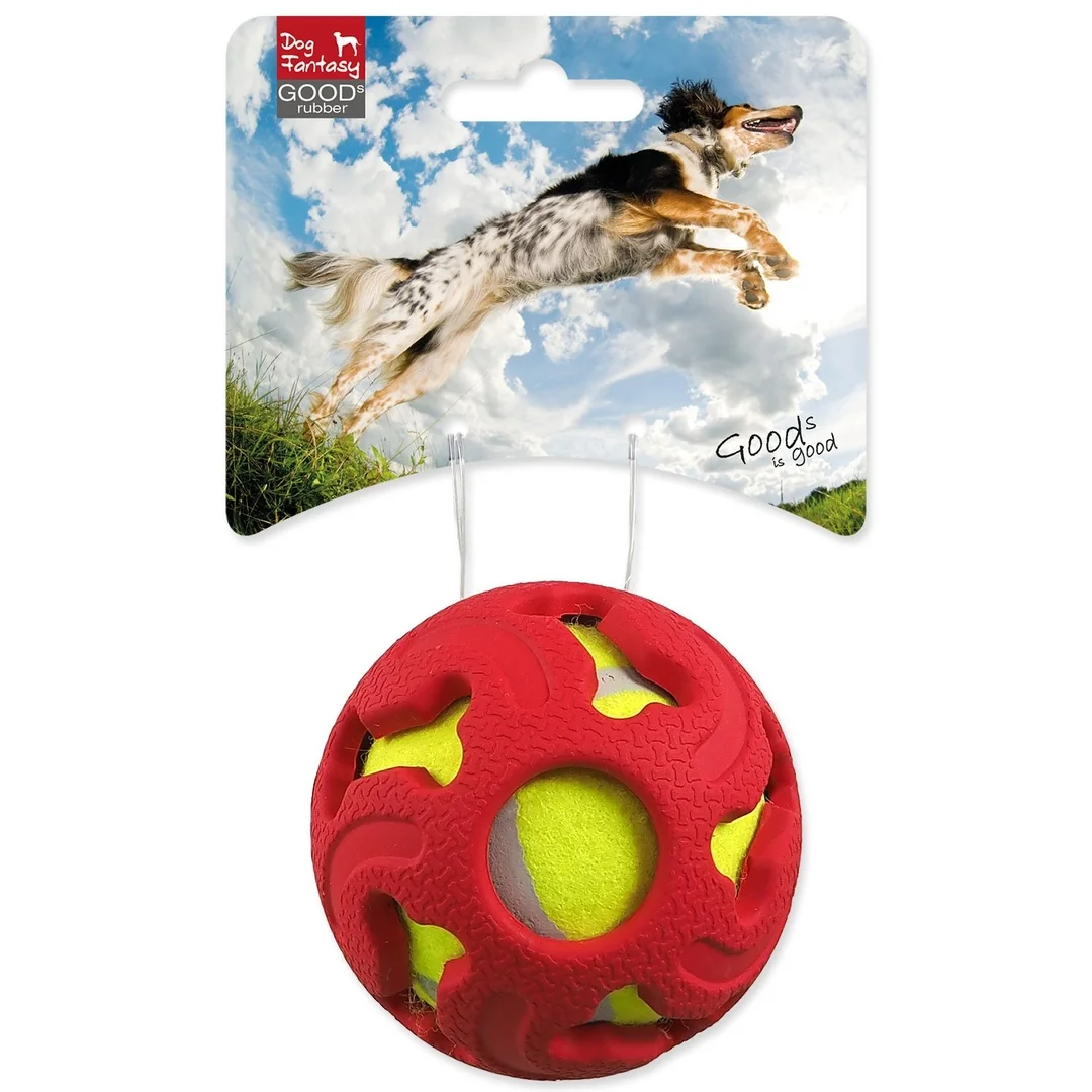 Lopta Dog Fantasy gumová s tenisákom červená 7,5cm