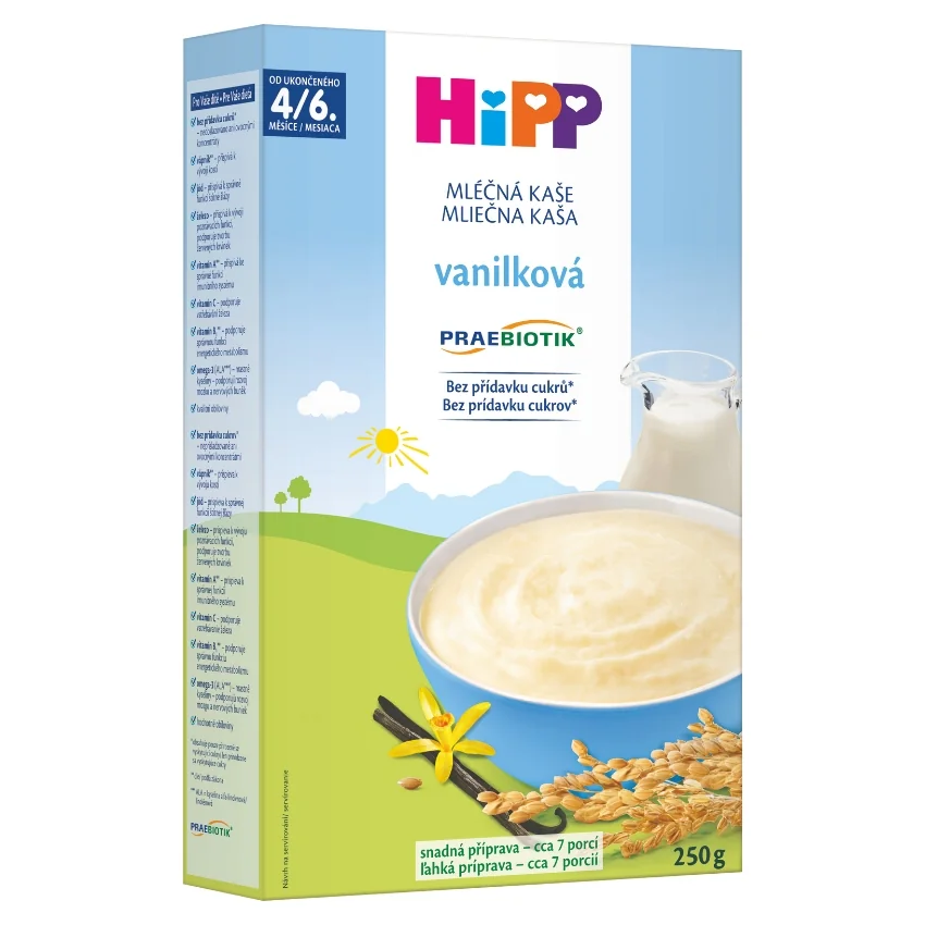 HiPP Mliečna prvá kaša PRAEBIOTIK vanilková, od ukončeného 4. mesiaca 250g