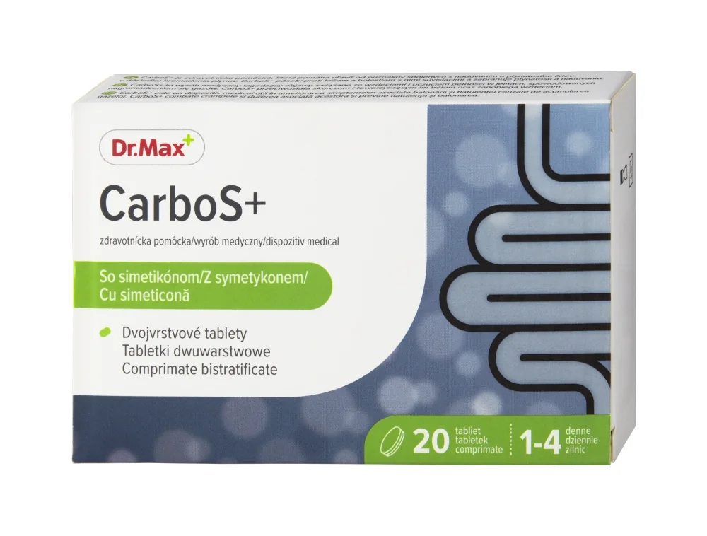 Dr. Max CarboS+ 1×20 tbl, nadúvanie a plynatosť