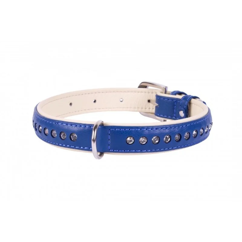 Obojok s prémiovými kryštálmi modrý, Obvod krku: 21-27 cm, šírka: 15 mm