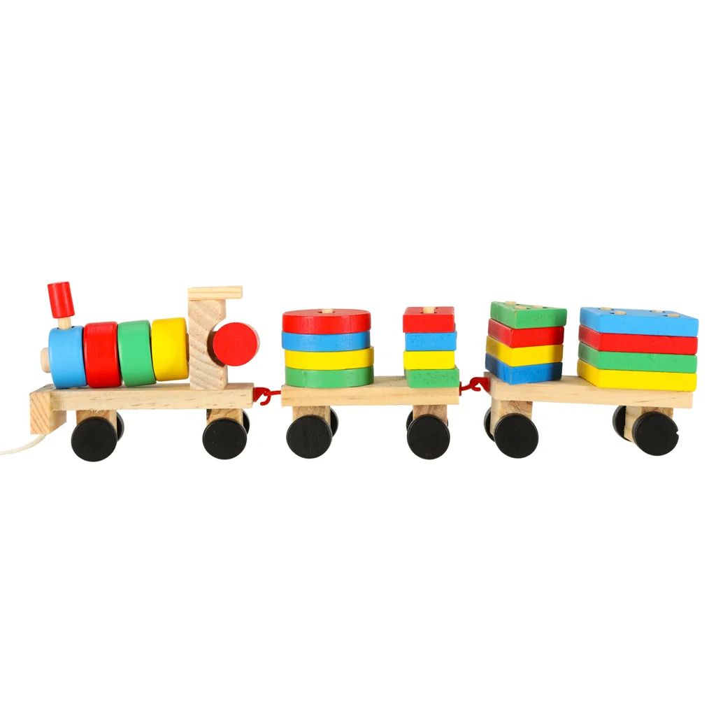 Drevený vláčik s kockami 30 cm – vzdelávacie triediace puzzle pre deti