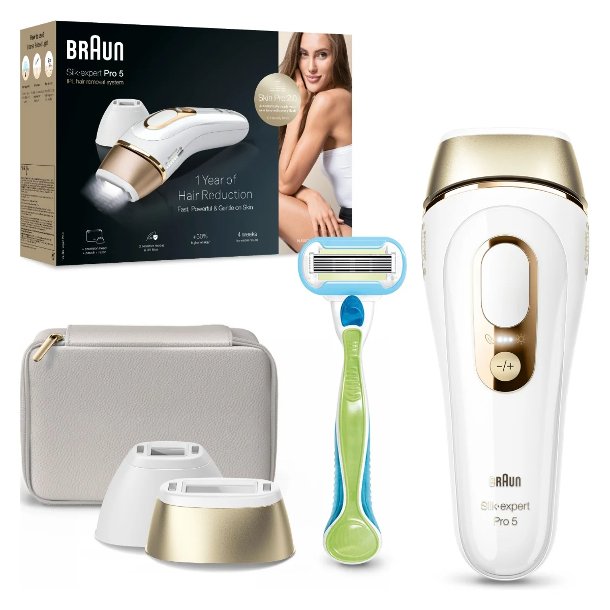 Braun IPL Silk·expert Pro 5, Odstraňovanie Chĺpkov v Pohodlí Domova, S Puzdro, 2 Hlavice, PL5152 1×1 ks, epilátor