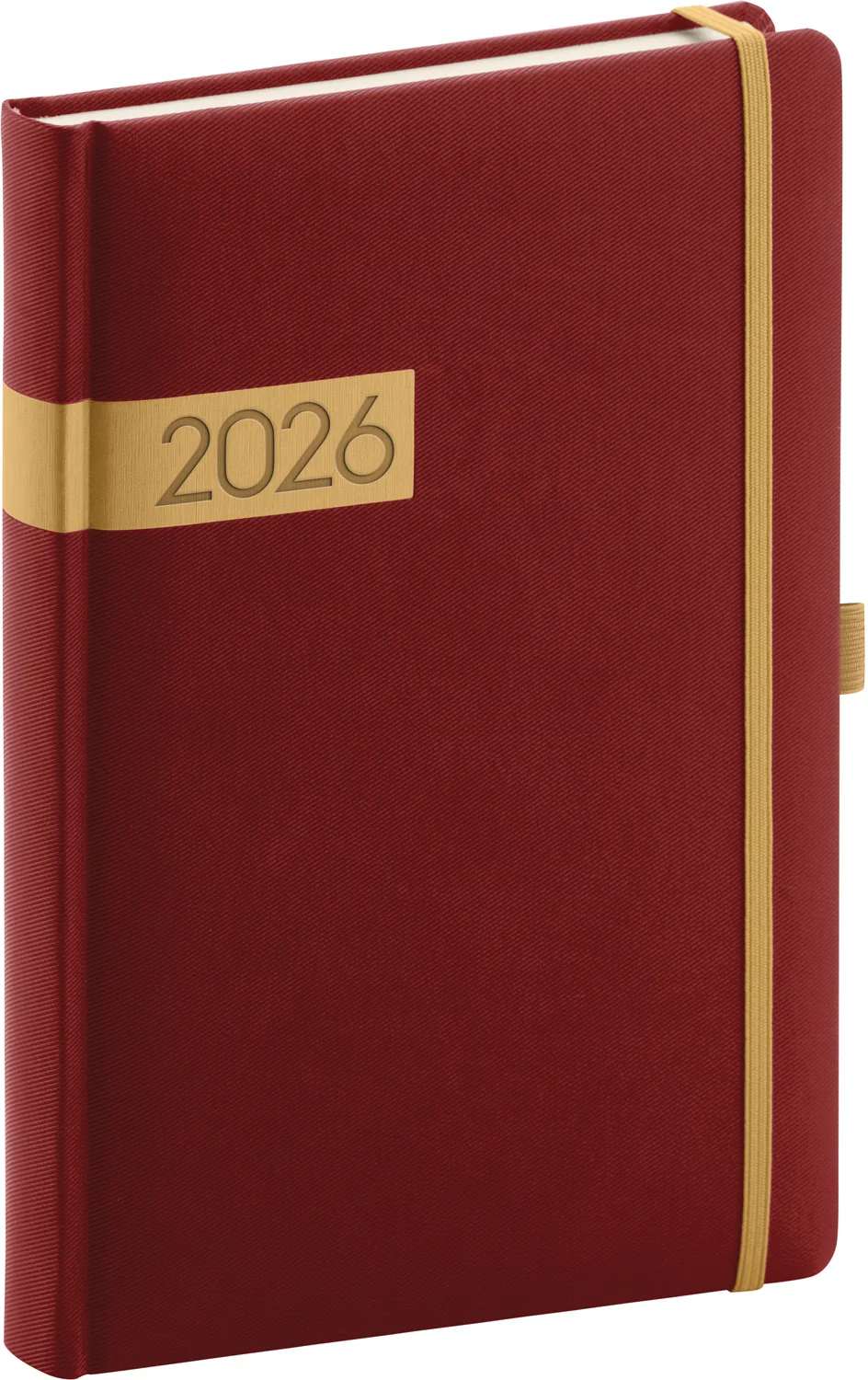 NOTIQUE Denný diár Twill 2026, bordó-zlatý, 15 x 21 cm
