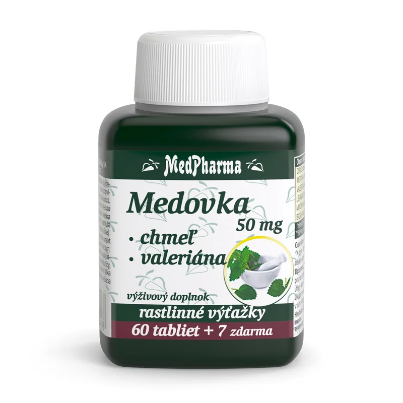 MedPharma MEDOVKA 50MG + CHMEĽ + VALERIÁNA 1×67 tbl, MEDOVKA + CHMEĽ + VALERIÁNA