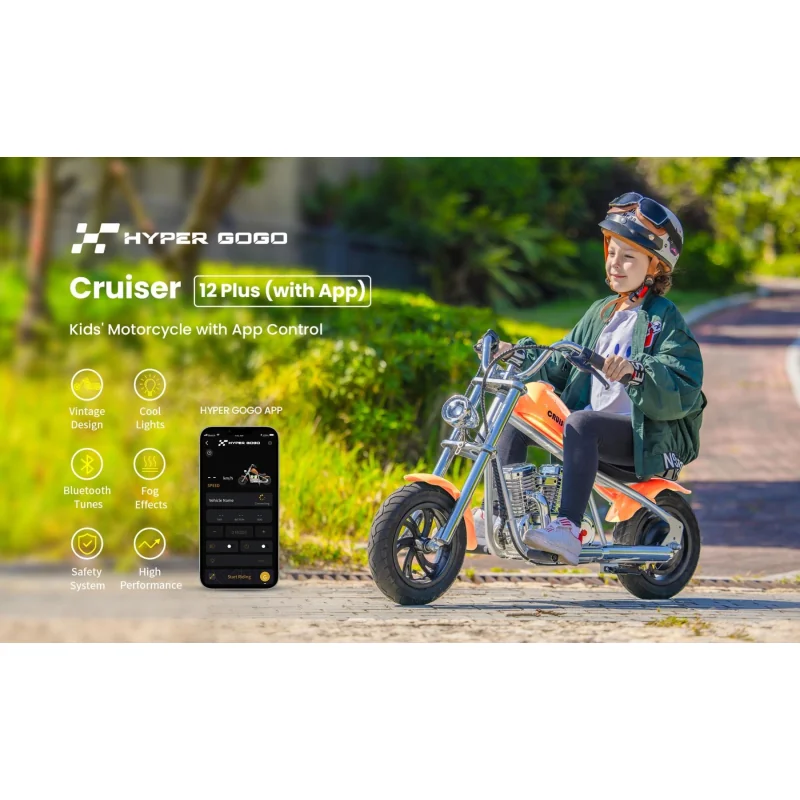 Hyper Gogo Cruiser 12 Plus detská elektrická motorka s aplikáciou, čierna