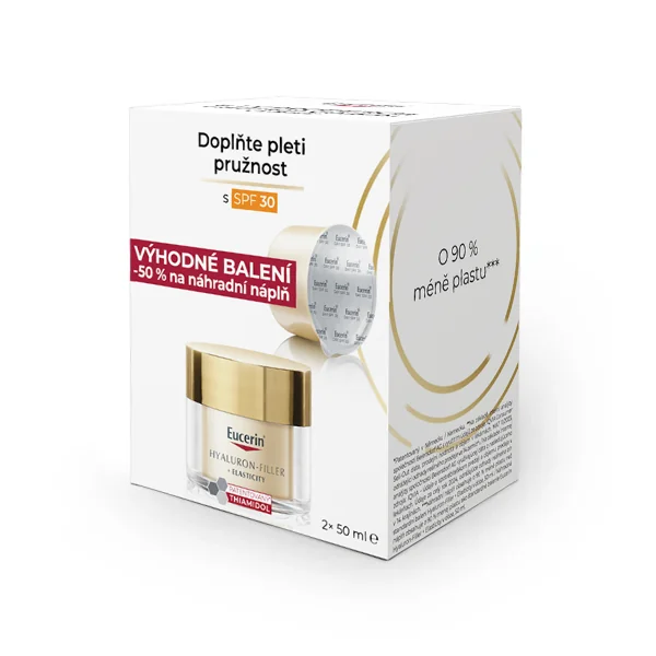 Eucerin HYALURON-FILLER + ELASTICITY Denný krém SPF 30 + Denný krém SPF 30 NÁHRADNÁ NÁPLŇ 50 ml + 50 ml