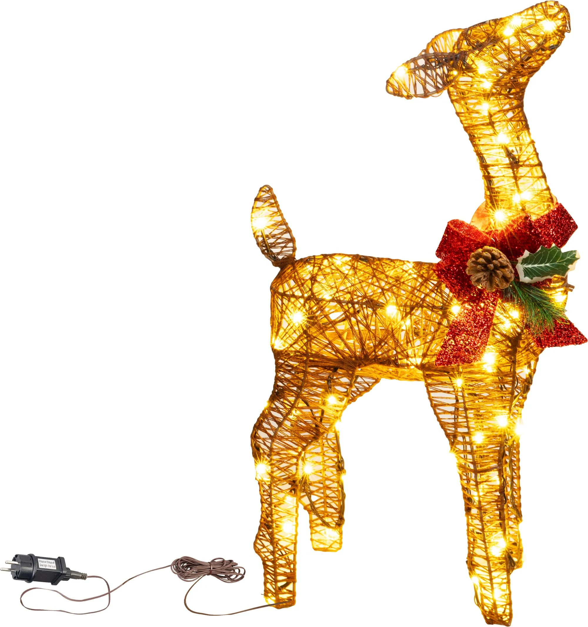 MagicHome vianočný LED jeleň/jelienča, 1 ks Kov/motúz, 80 LED teplá biela, 0.6 m