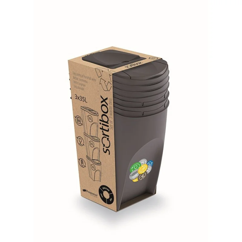 Prosperplast Sada 3 odpadkových košov SORTIBOX IV sivý kameň, objem 3x35 L na triedený odpad 3 x 35 l šedý IKWB35S3-405U