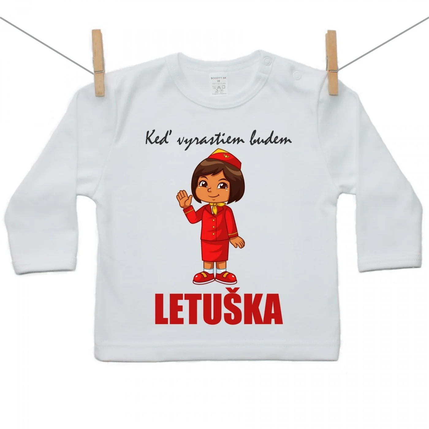 Boodyy Tričko s dlhým rukávom Keď vyrastiem budem letuška Veľkosť: 68