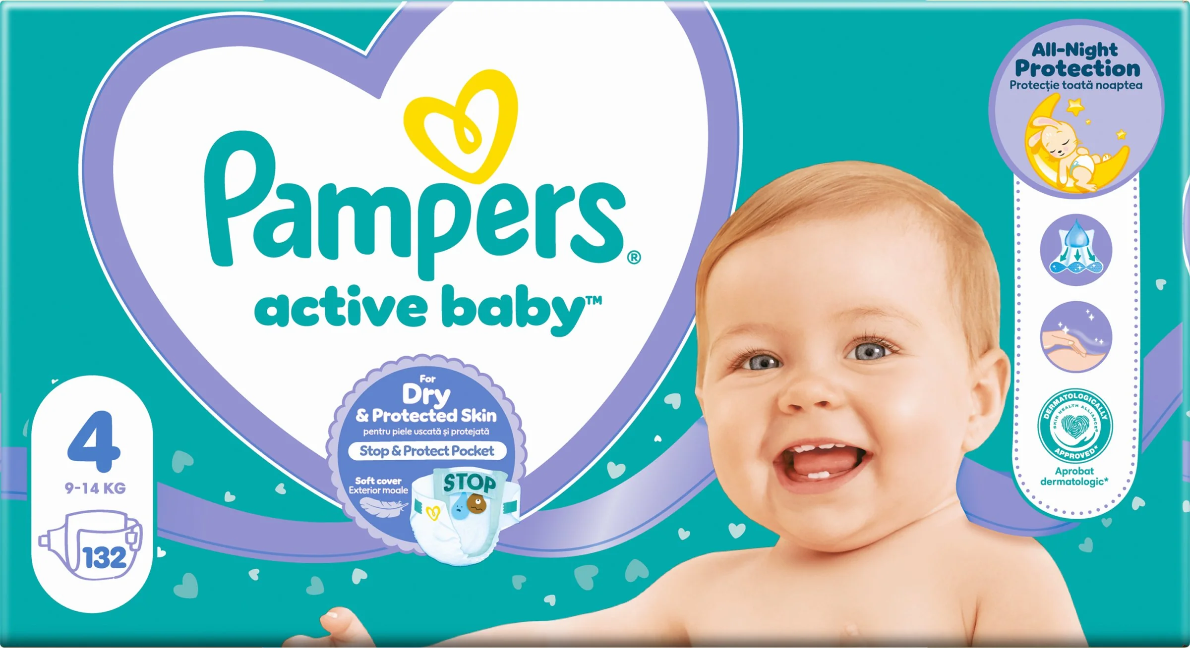 Pampers Active Baby MP+ S4 132ks (9-14kg) 1×132 ks, plienky