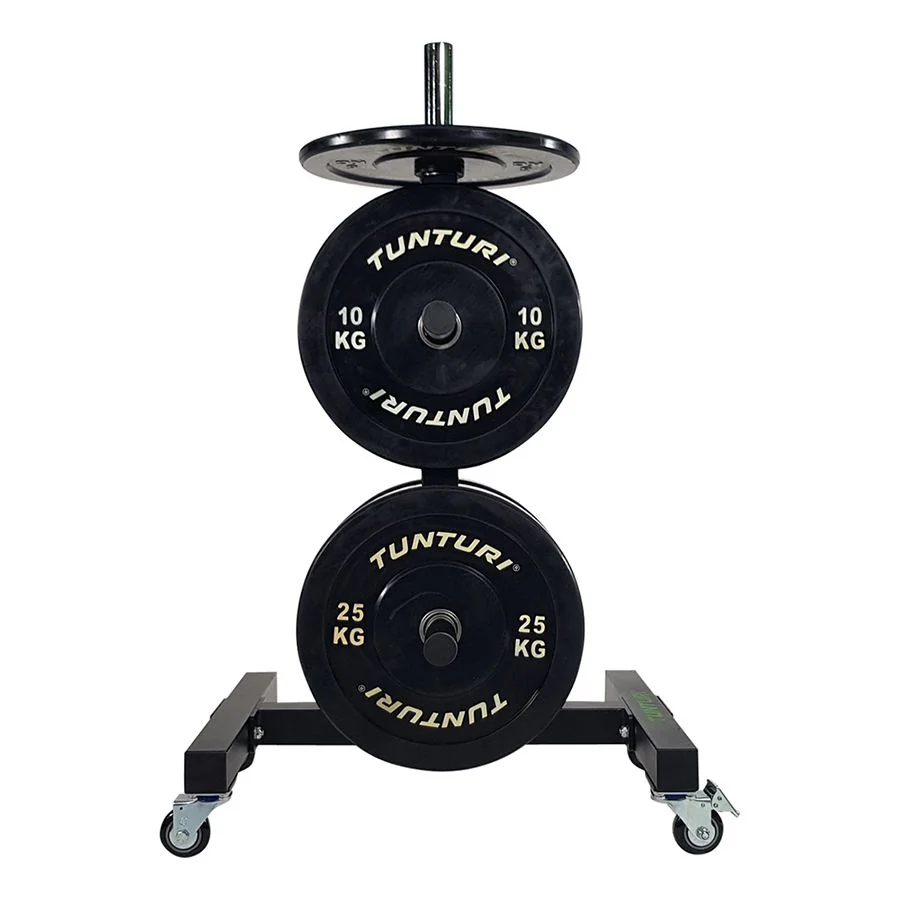 Stojan na olympijské kotúče Bumper Plate na kolieskach
