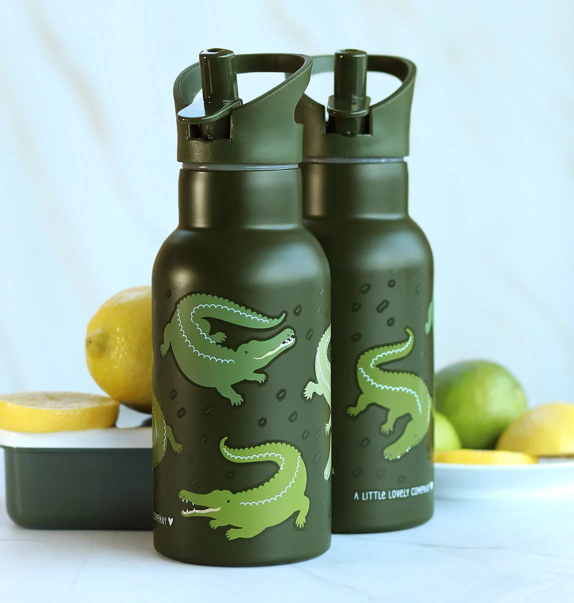 A Little Lovely Company - antikorová fľaša na pitie, 350 ml - krokodíl