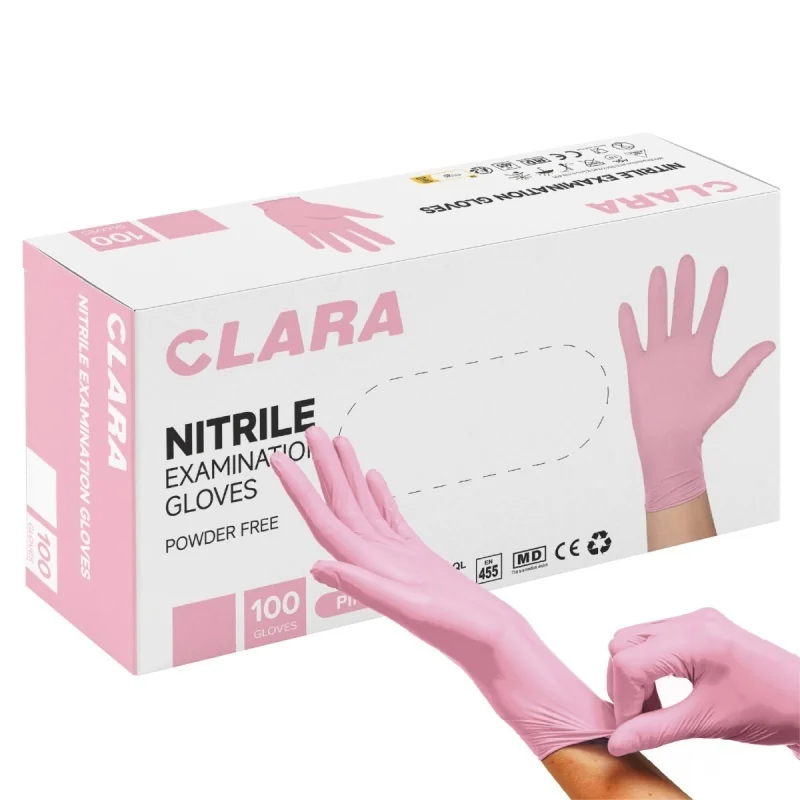 Clara Nitrilové rukavice bezpudrové ružové, veľ. M, 100 ks