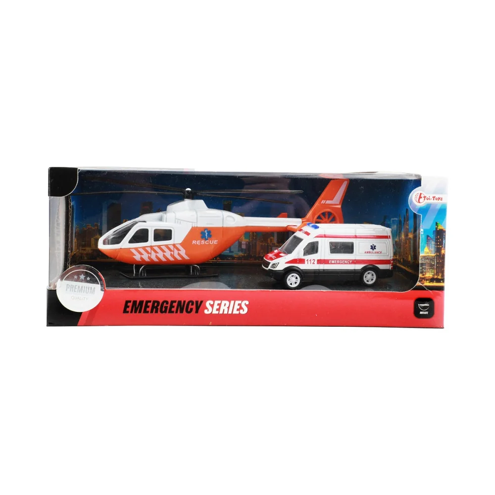 METAL Set trauma vrtuľník a sanitka -oranžová-Toi Toys