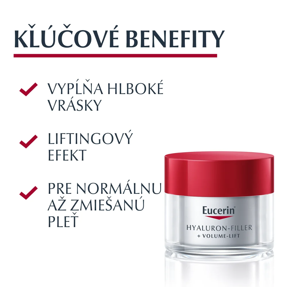 Eucerin HYALURON-FILLER + VOLUME-LIFT Denný krém pre normálnu a zmiešanú pleť 1×50 ml, anti-age, pre normálnu až zmiešanú pleť