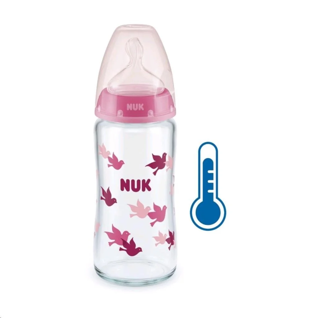 Sklenená dojčenská fľaša NUK First Choice s kontrolou teploty 240 ml modrá