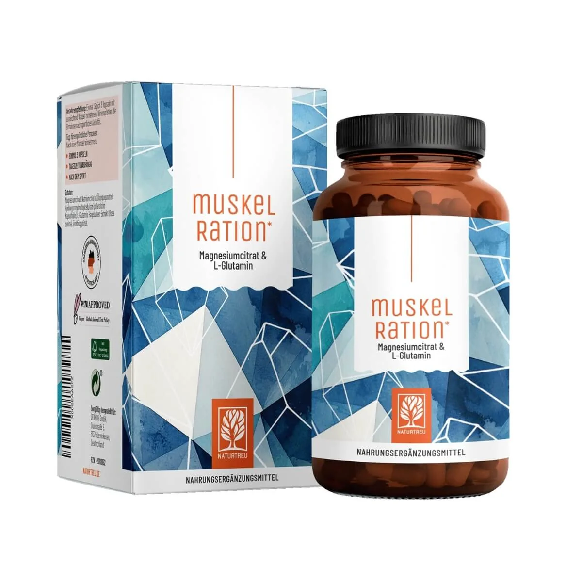Naturtreu Komplex pre svaly - magnézium citrát a L-glutamín, 90 kapsúl