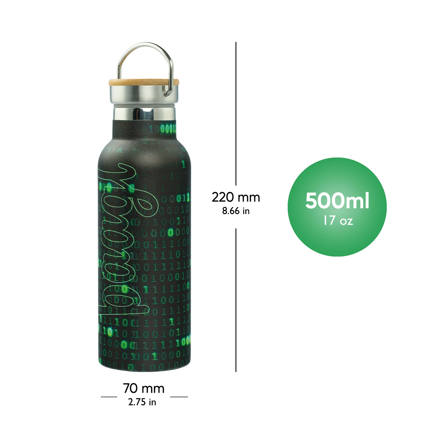 Baagl Termofľaša Numbers s bambusovým viečkom 500 ml Nerezová, strieborná